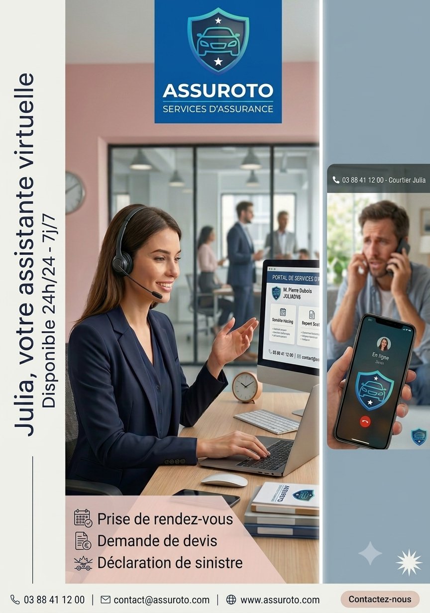 Julia, assistante virtuelle Assuroto — Courtier en assurance Strasbourg disponible 24h/24